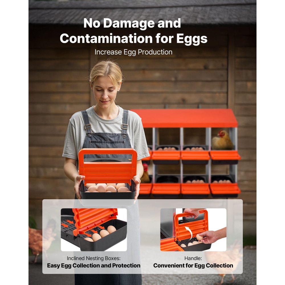 VEVOR 2 Tiers Chicken Nesting Boxes, 8 Compartments, Metal Egg Laying Boxes with Protective Collection Lids, Roll Out Nesting Box, Easy to Assemble, Ideal for Hens, Ducks, Chickens, and Other Poultry