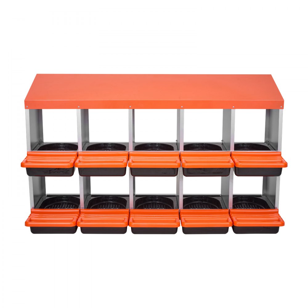 VEVOR Chicken Nest Box, 10-Compartment, 30 to 45 in Stable & Corrosion-Resistant Metal Nesting Boxes with Inclined Nesting Boxes, Bottom Holes & Resting Platform, Fit for Different Chicken Breeds