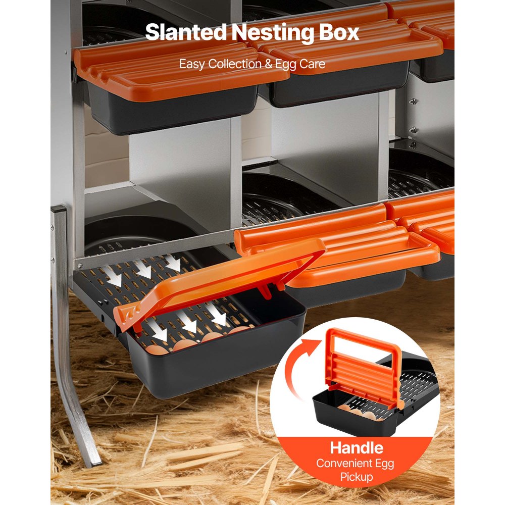VEVOR Chicken Nesting Boxes, 10 Compartments, with Support Legs, Easy Egg Collection, Galvanized Steel and High-Strength Plastic, Roll Away Nesting Boxes for Chickens and Hens Laying Eggs, Orange
