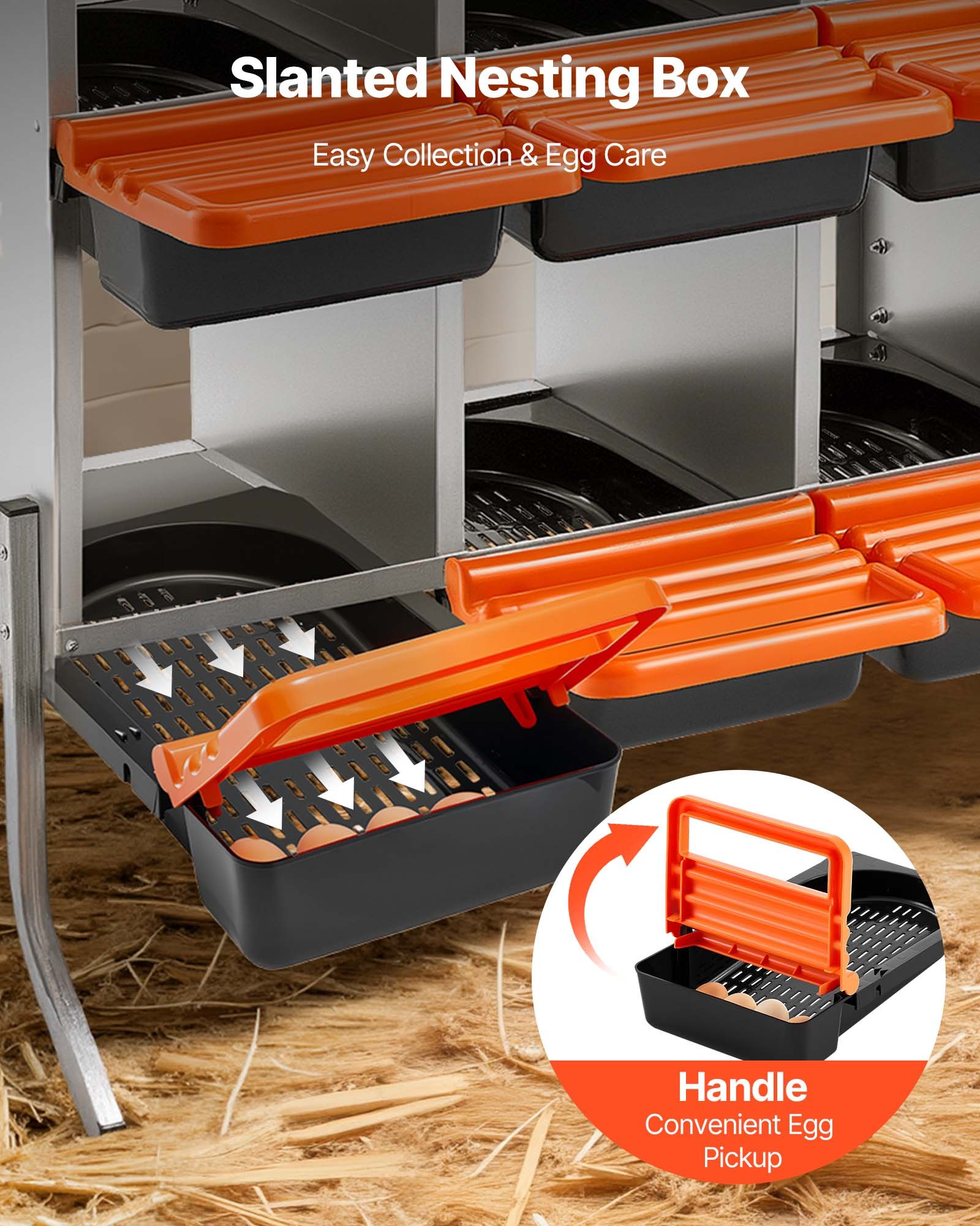VEVOR Chicken Nesting Boxes, 10 Compartments, with Support Legs, Easy Egg Collection, Galvanized Steel and High-Strength Plastic, Roll Away Nesting Boxes for Chickens and Hens Laying Eggs, Orange
