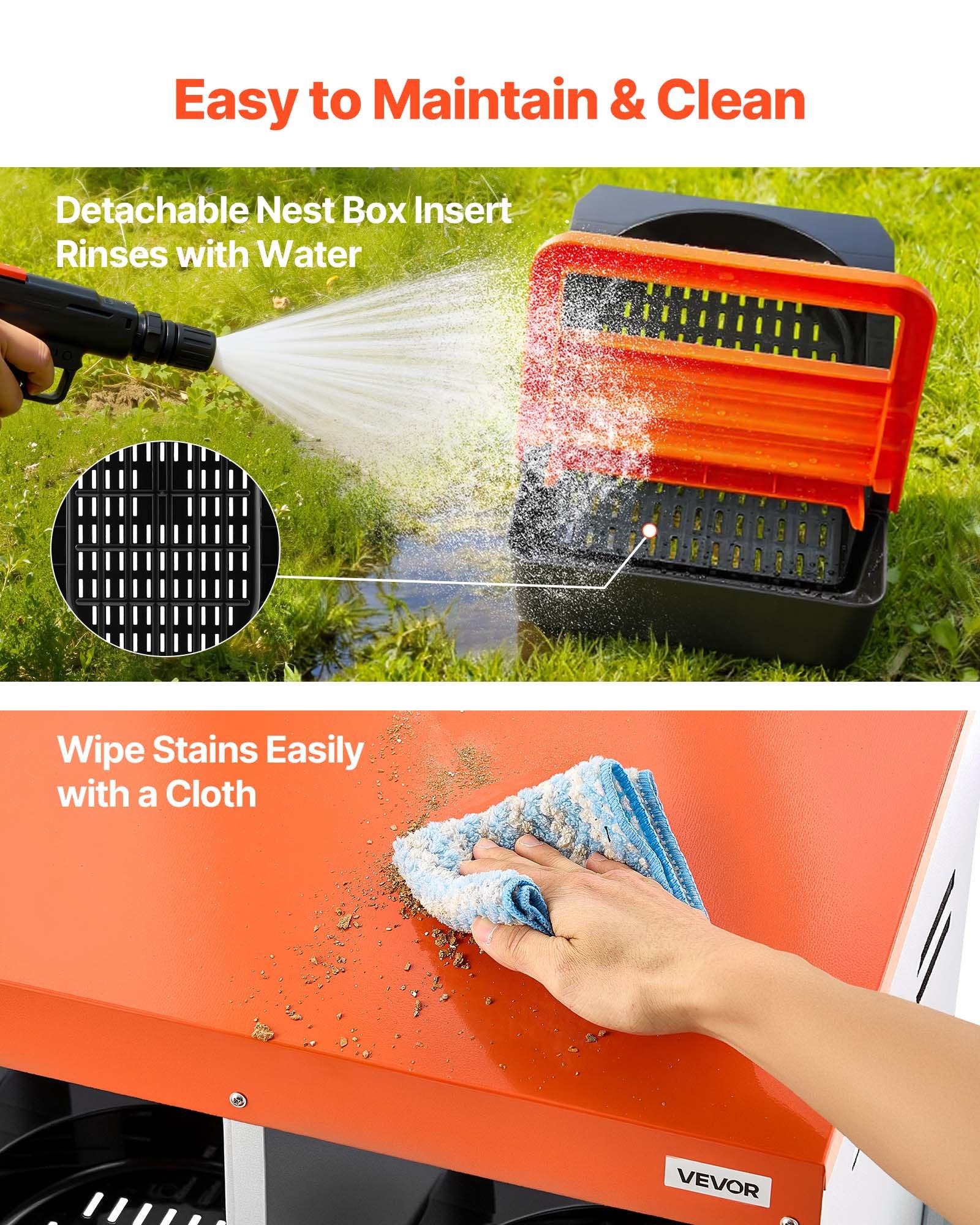 VEVOR Chicken Nesting Boxes, 10 Compartments, with Support Legs, Easy Egg Collection, Galvanized Steel and High-Strength Plastic, Roll Away Nesting Boxes for Chickens and Hens Laying Eggs, Orange