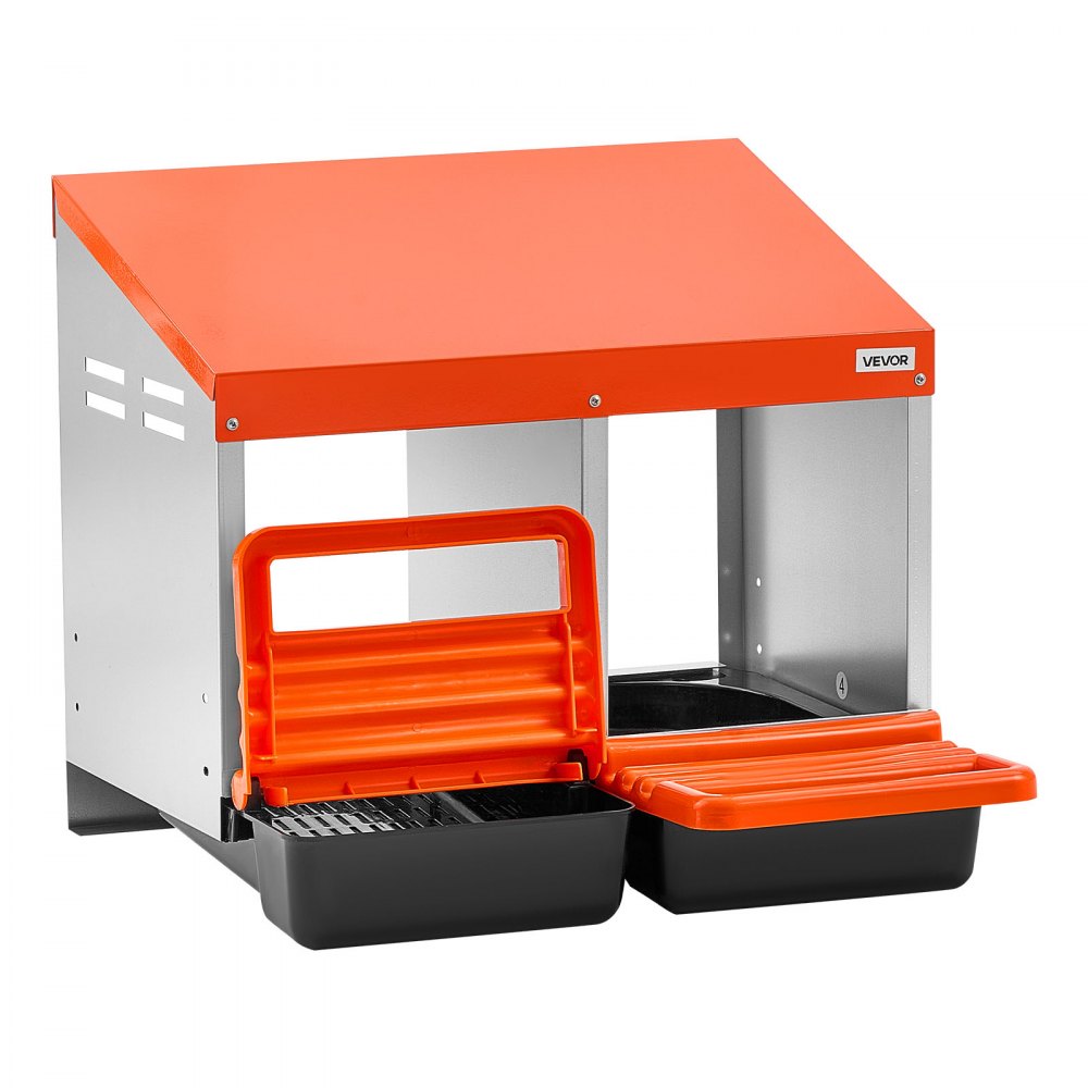 VEVOR Chicken Nesting Boxes, 2 Compartments, Easy Egg Collection, Wall Mount, Easy to Assemble, Galvanized Steel and High-Strength Plastic, Roll Away Nesting Boxes for Chickens Laying Eggs, Orange