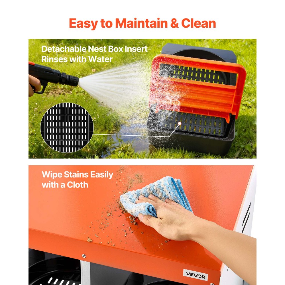 VEVOR Chicken Nesting Boxes, 3 Compartments, with Support Legs, Easy Egg Collection, Galvanized Steel and High-Strength Plastic, Roll Away Nesting Boxes for Chickens and Hens Laying Eggs, Orange