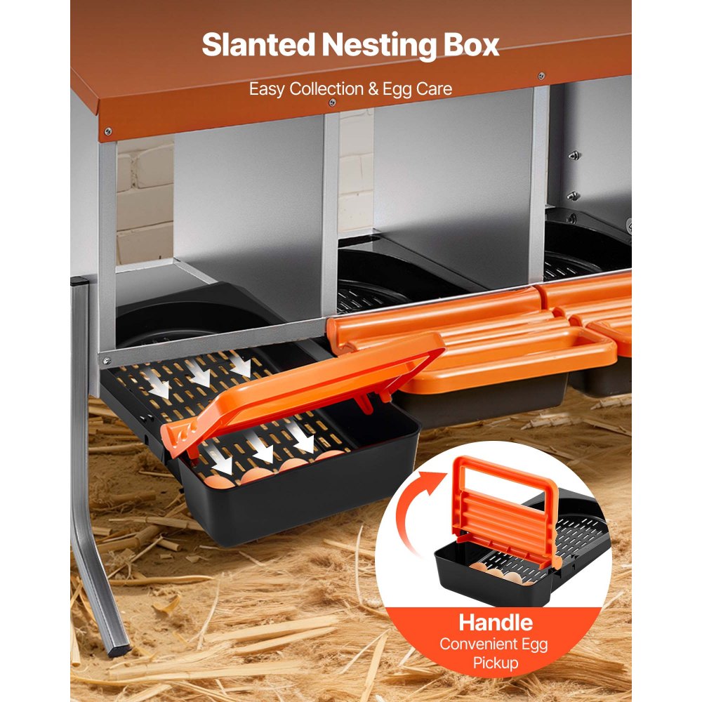 VEVOR Chicken Nesting Boxes, 4 Compartments, with Support Legs, Easy Egg Collection, Galvanized Steel and High-Strength Plastic, Roll Away Nesting Boxes for Chickens and Hens Laying Eggs, Orange