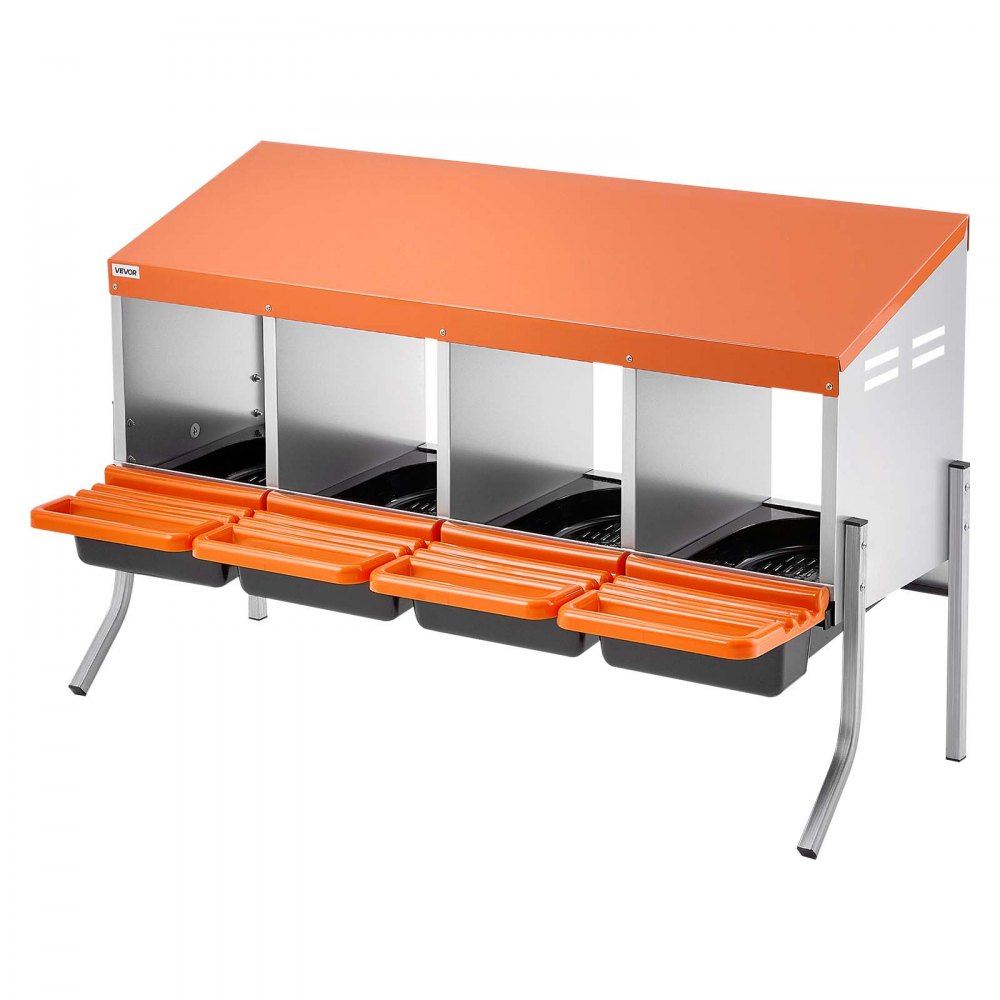 VEVOR Chicken Nesting Boxes, 4 Compartments, with Support Legs, Easy Egg Collection, Galvanized Steel and High-Strength Plastic, Roll Away Nesting Boxes for Chickens and Hens Laying Eggs, Orange