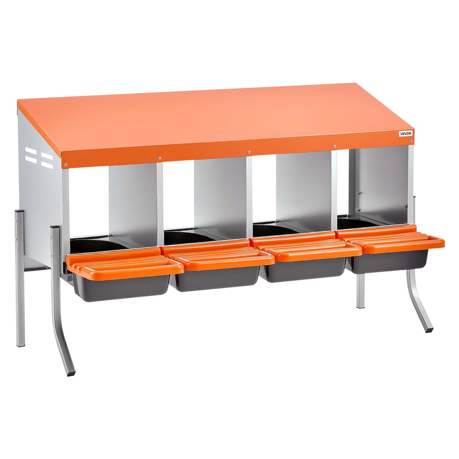 VEVOR Chicken Nesting Boxes, 4 Compartments, with Support Legs, Easy Egg Collection, Galvanized Steel and High-Strength Plastic, Roll Away Nesting Boxes for Chickens and Hens Laying Eggs, Orange