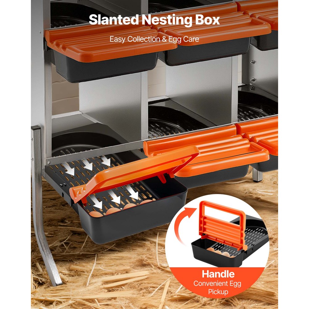 VEVOR Chicken Nesting Boxes, 6 Compartments, with Support Legs, Easy Egg Collection, Galvanized Steel and High-Strength Plastic, Roll Away Nesting Boxes for Chickens and Hens Laying Eggs, Orange
