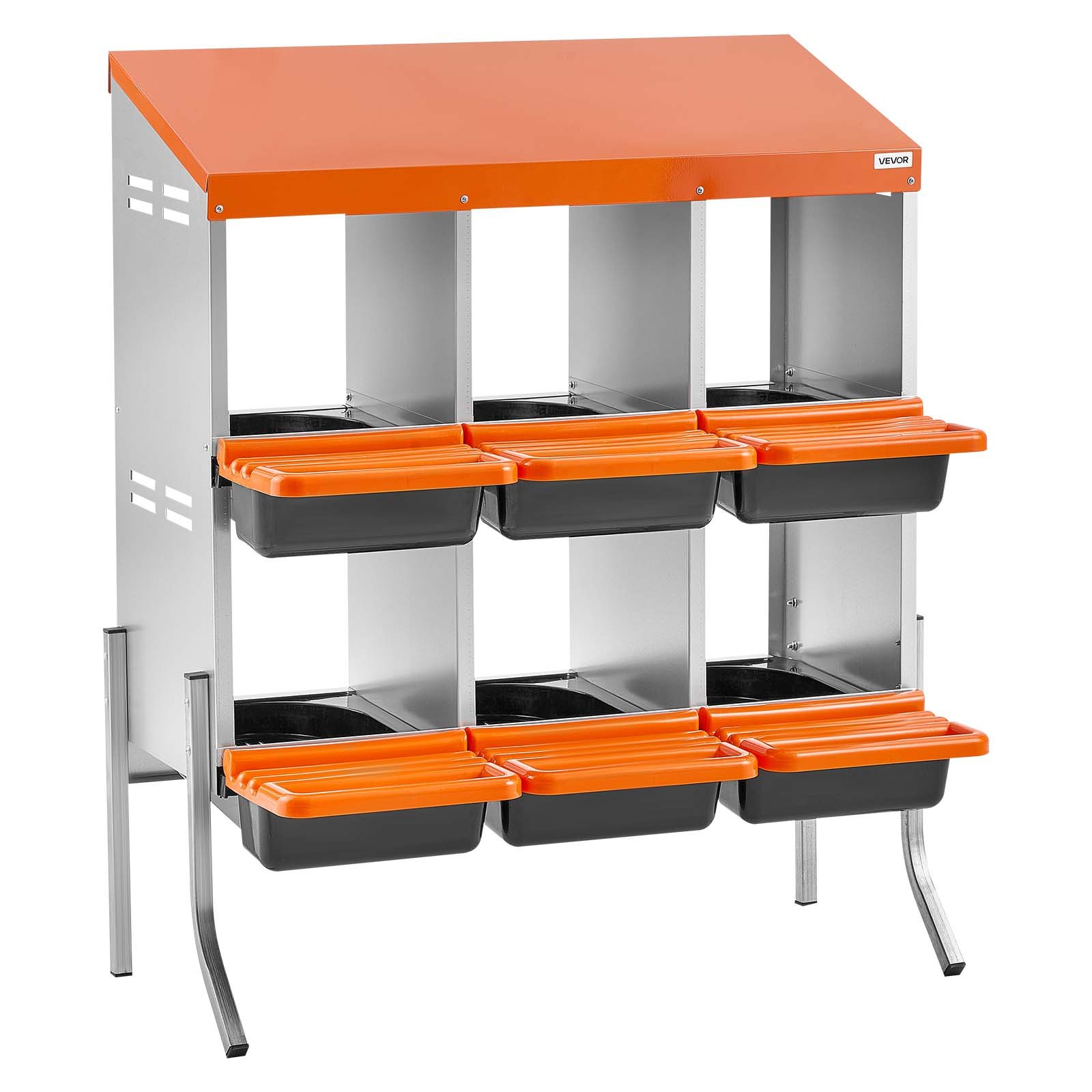 VEVOR Chicken Nesting Boxes, 6 Compartments, with Support Legs, Easy Egg Collection, Galvanized Steel and High-Strength Plastic, Roll Away Nesting Boxes for Chickens and Hens Laying Eggs, Orange