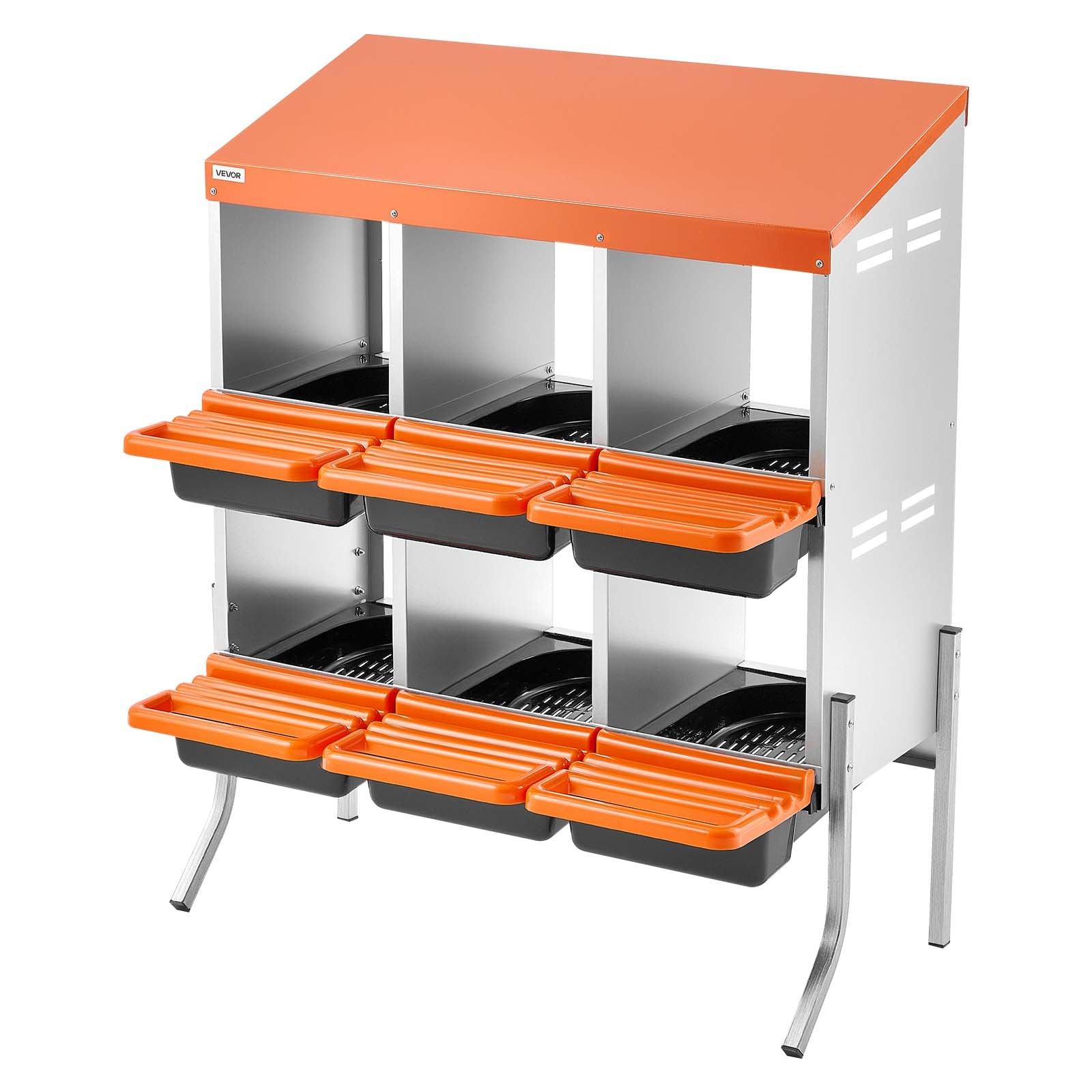 VEVOR Chicken Nesting Boxes, 6 Compartments, with Support Legs, Easy Egg Collection, Galvanized Steel and High-Strength Plastic, Roll Away Nesting Boxes for Chickens and Hens Laying Eggs, Orange