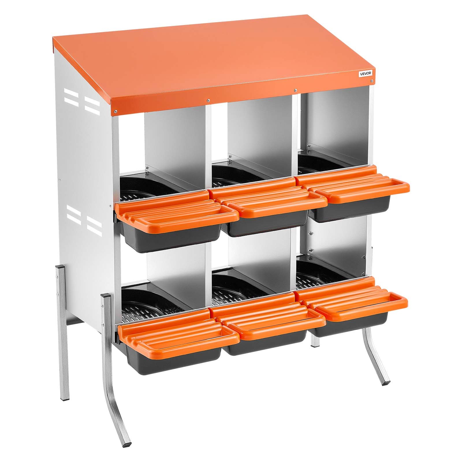 VEVOR Chicken Nesting Boxes, 6 Compartments, with Support Legs, Easy Egg Collection, Galvanized Steel and High-Strength Plastic, Roll Away Nesting Boxes for Chickens and Hens Laying Eggs, Orange