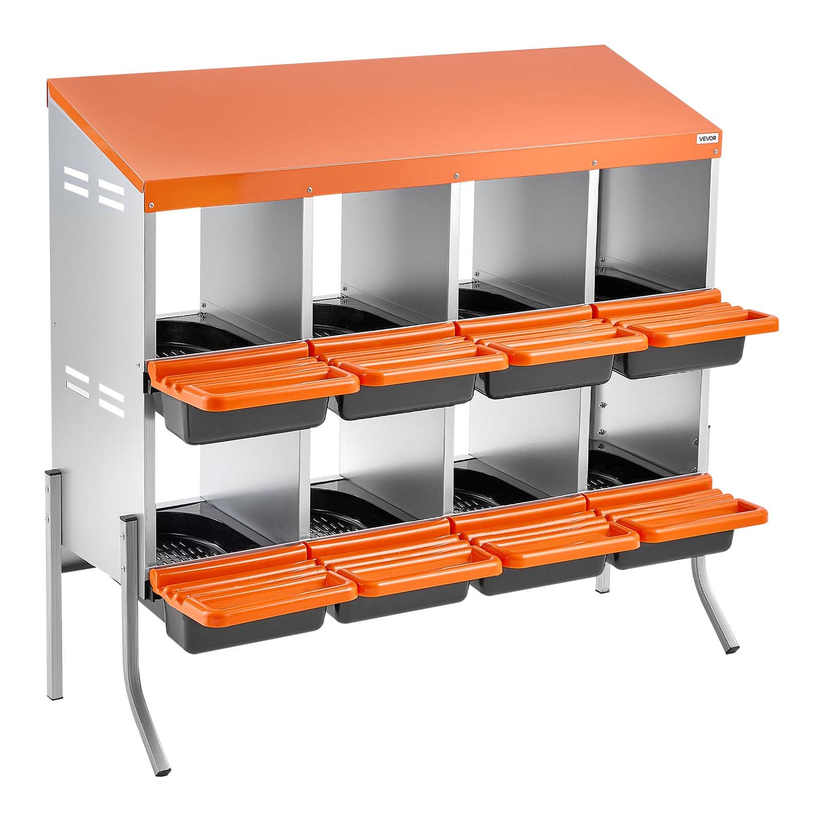 VEVOR Chicken Nesting Boxes, 8 Compartments, with Support Legs, Easy Egg Collection, Galvanized Steel and High-Strength Plastic, Roll Away Nesting Boxes for Chickens and Hens Laying Eggs, Orange