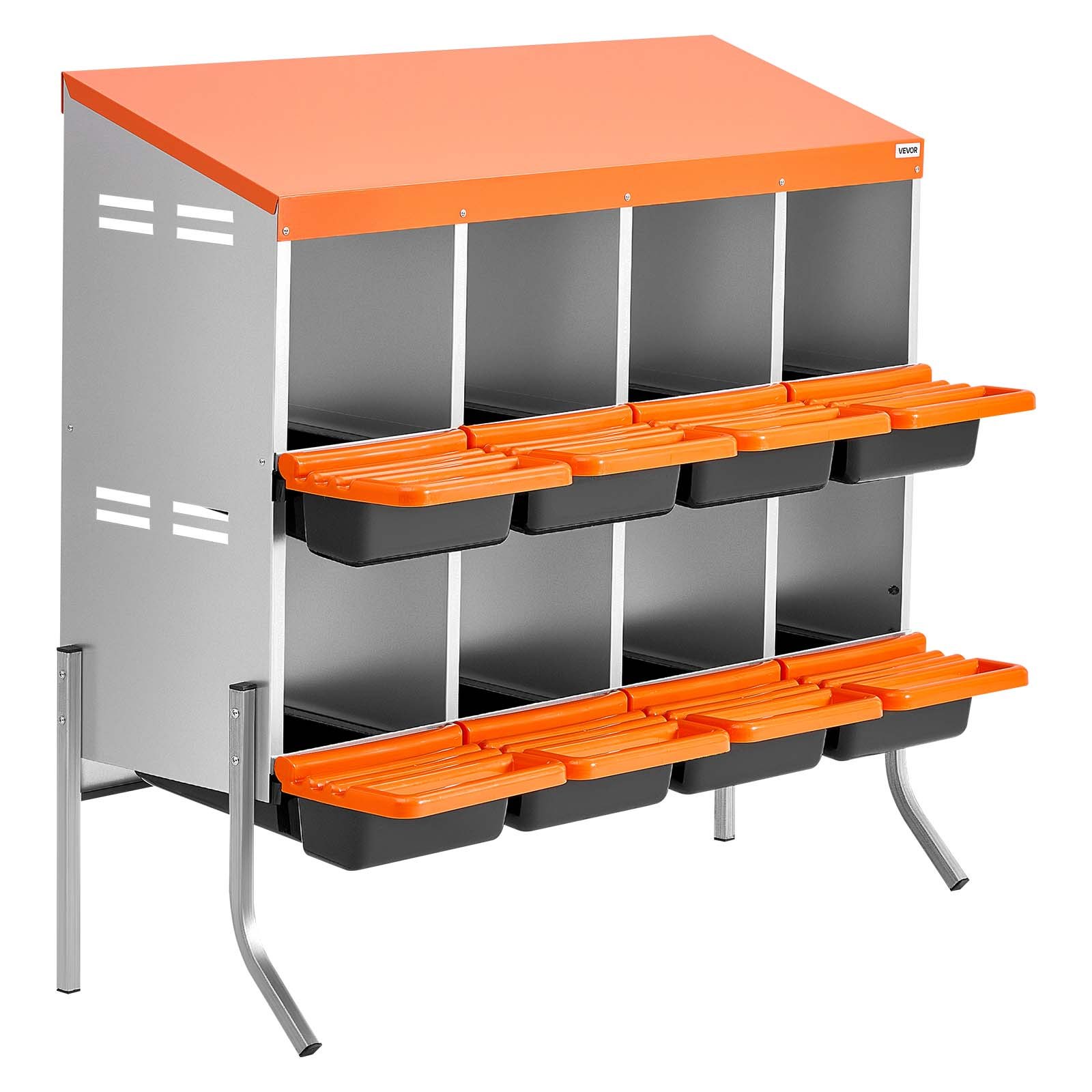 VEVOR Chicken Nesting Boxes, 8 Compartments, with Support Legs, Easy Egg Collection, Galvanized Steel and High-Strength Plastic, Roll Away Nesting Boxes for Chickens and Hens Laying Eggs, Orange