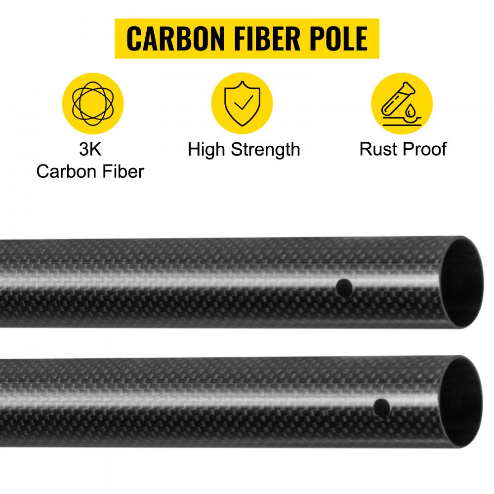 VEVOR Sand Scoop Pole Handle, Carbon Fiber Sand Scoop Long Pole, Travel Light Sturdy Metal Scoop Shovel Handle, Metal Detector Tool with 1.12"/28.5mm Diameter, for Metal Detecting and Treasure Hunting