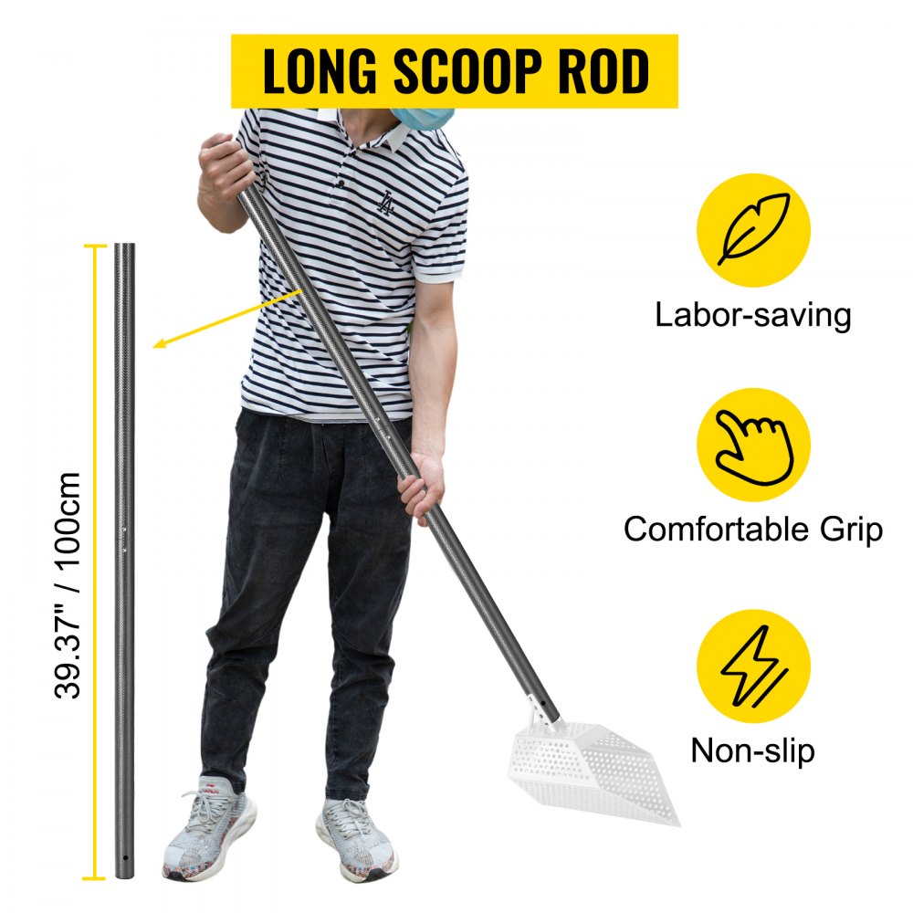 VEVOR Sand Scoop Pole Handle, Carbon Fiber Sand Scoop Long Pole, Travel Light Sturdy Metal Scoop Shovel Handle, Metal Detector Tool with 1.12"/28.5mm Diameter, for Metal Detecting and Treasure Hunting
