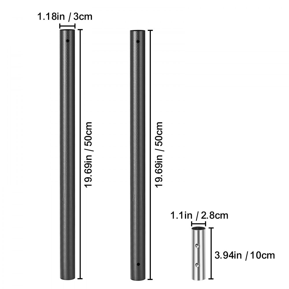 VEVOR Sand Scoop Pole Handle, Carbon Fiber Sand Scoop Long Pole, Travel Light Sturdy Metal Scoop Shovel Handle, Metal Detector Tool with 1.12"/28.5mm Diameter, for Metal Detecting and Treasure Hunting