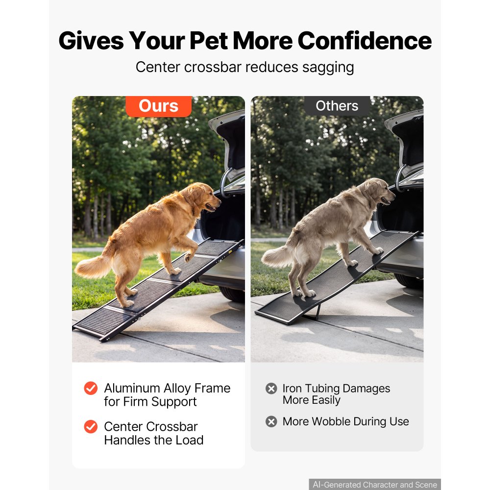 VEVOR Dog Ramp for Car 160 x 43.2 cm Foldable Pet Ramp with Felt Surface, for SUV Car Truck Outdoor, 113.4 kg Capacity, Extra Long and Wide Gentler Climb, Non-Slip Portable for Medium & Large Dogs