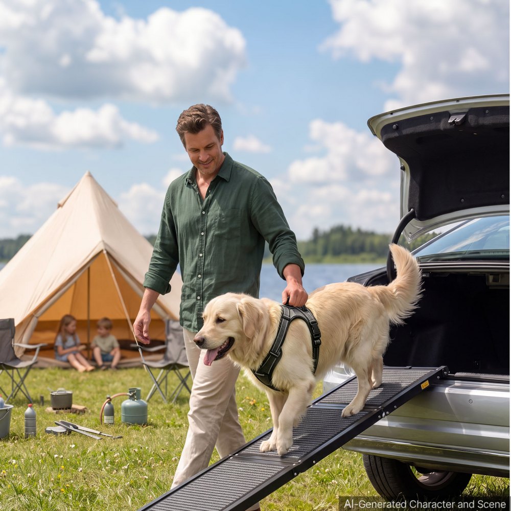 VEVOR Dog Ramp for Car 160 x 43.2 cm Foldable Pet Ramp with Felt Surface, for SUV Car Truck Outdoor, 113.4 kg Capacity, Extra Long and Wide Gentler Climb, Non-Slip Portable for Medium & Large Dogs