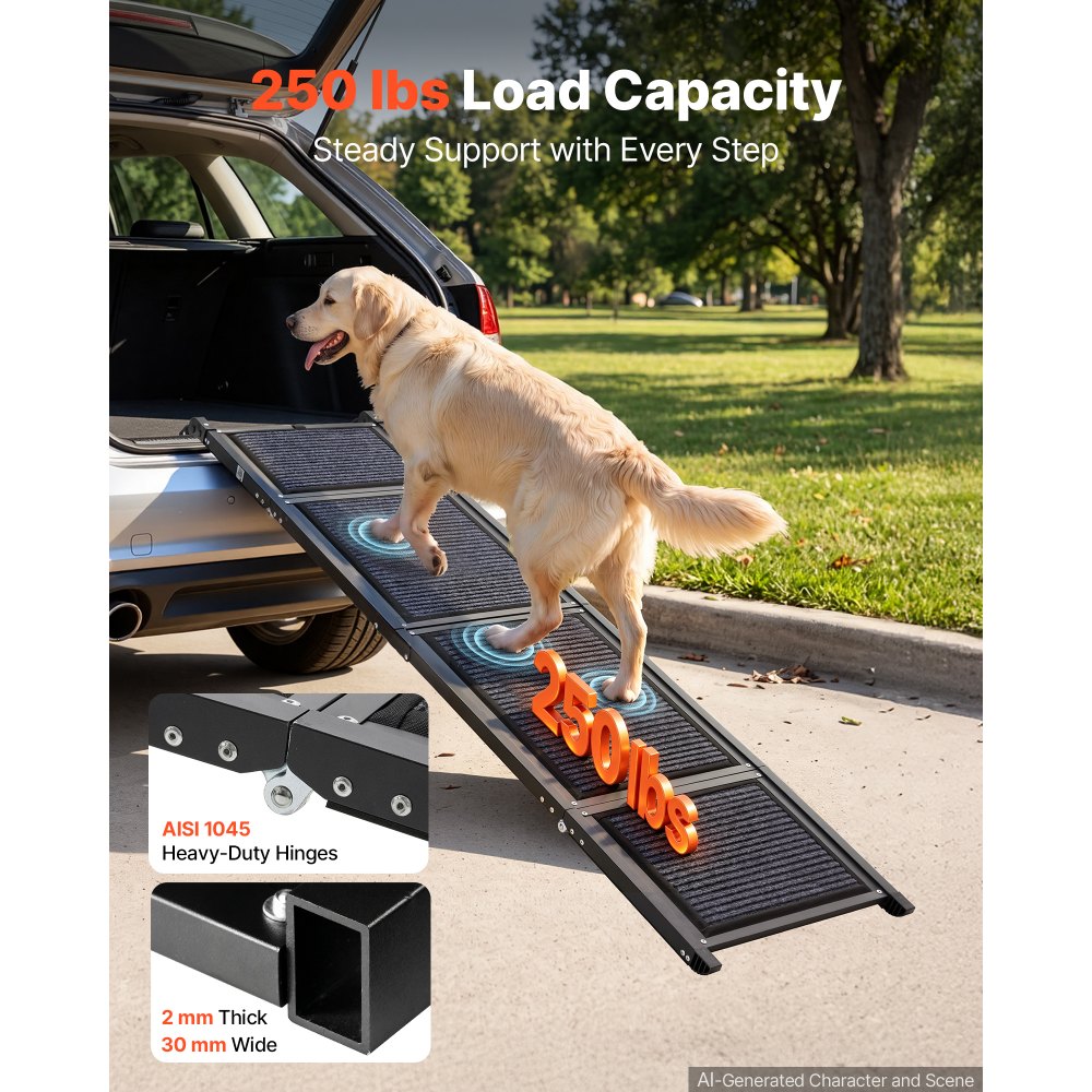 VEVOR Dog Ramp for Car 180 x 43.2 cm Foldable Pet Ramp with Felt Surface, for SUV Car Truck Outdoor, 113.4 kg Capacity, Extra Long and Wide Gentler Climb, Non-Slip Portable for Medium & Large Dogs