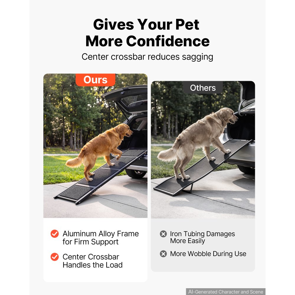 VEVOR Dog Ramp for Car 180 x 43.2 cm Foldable Pet Ramp with Felt Surface, for SUV Car Truck Outdoor, 113.4 kg Capacity, Extra Long and Wide Gentler Climb, Non-Slip Portable for Medium & Large Dogs