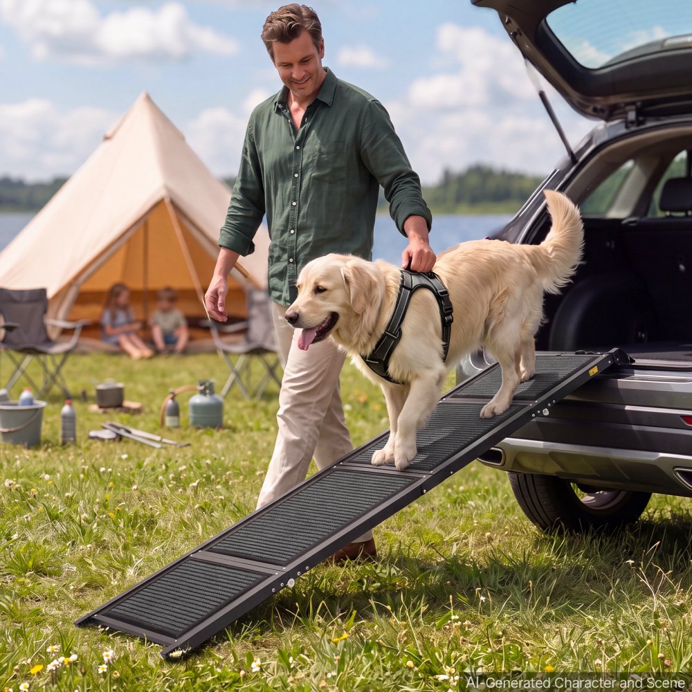VEVOR Dog Ramp for Car 180 x 43.2 cm Foldable Pet Ramp with Felt Surface, for SUV Car Truck Outdoor, 113.4 kg Capacity, Extra Long and Wide Gentler Climb, Non-Slip Portable for Medium & Large Dogs