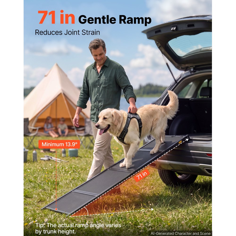 VEVOR Dog Ramp for Car 180 x 43.2 cm Foldable Pet Ramp Sandpaper Surface, for SUV Car Truck Outdoor, 113.4 kg Capacity, Extra Long and Wide Gentler Climb, Non-Slip Portable for Medium & Large Dogs