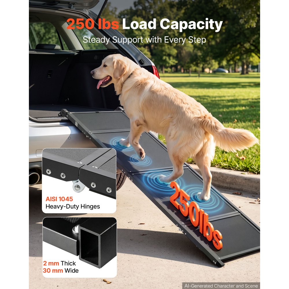 VEVOR Dog Ramp for Car 180 x 43.2 cm Foldable Pet Ramp Sandpaper Surface, for SUV Car Truck Outdoor, 113.4 kg Capacity, Extra Long and Wide Gentler Climb, Non-Slip Portable for Medium & Large Dogs