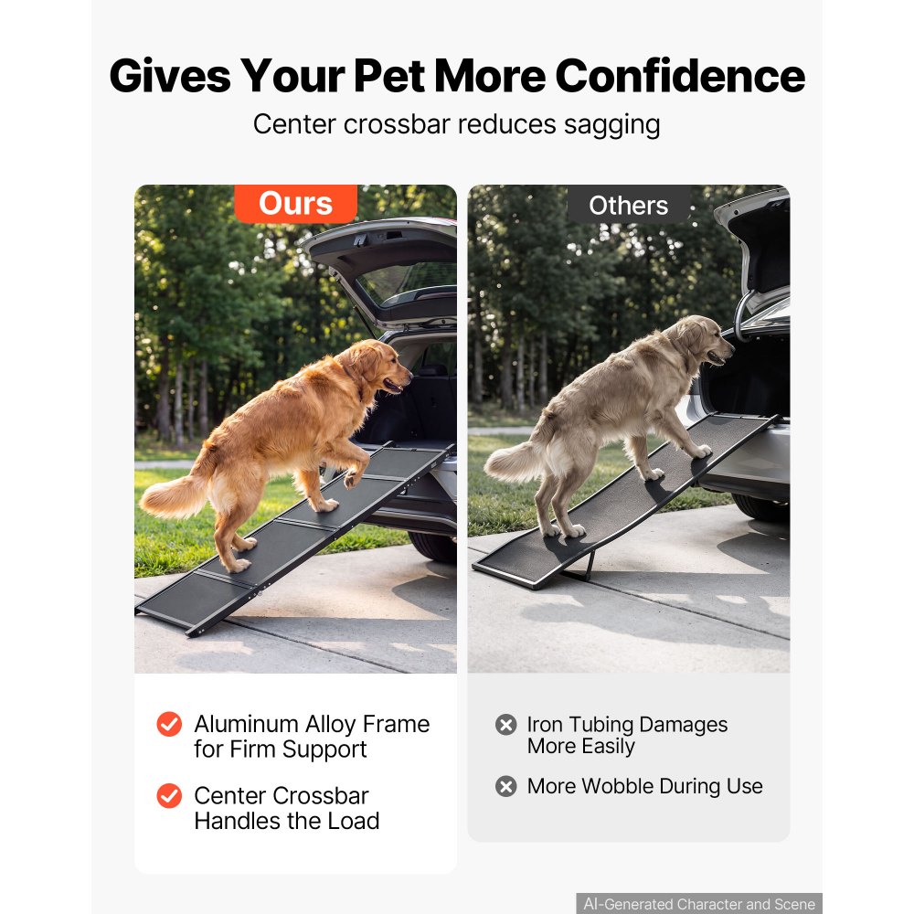 VEVOR Dog Ramp for Car 180 x 43.2 cm Foldable Pet Ramp Sandpaper Surface, for SUV Car Truck Outdoor, 113.4 kg Capacity, Extra Long and Wide Gentler Climb, Non-Slip Portable for Medium & Large Dogs