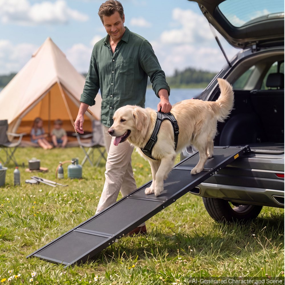 VEVOR Dog Ramp for Car 180 x 43.2 cm Foldable Pet Ramp Sandpaper Surface, for SUV Car Truck Outdoor, 113.4 kg Capacity, Extra Long and Wide Gentler Climb, Non-Slip Portable for Medium & Large Dogs