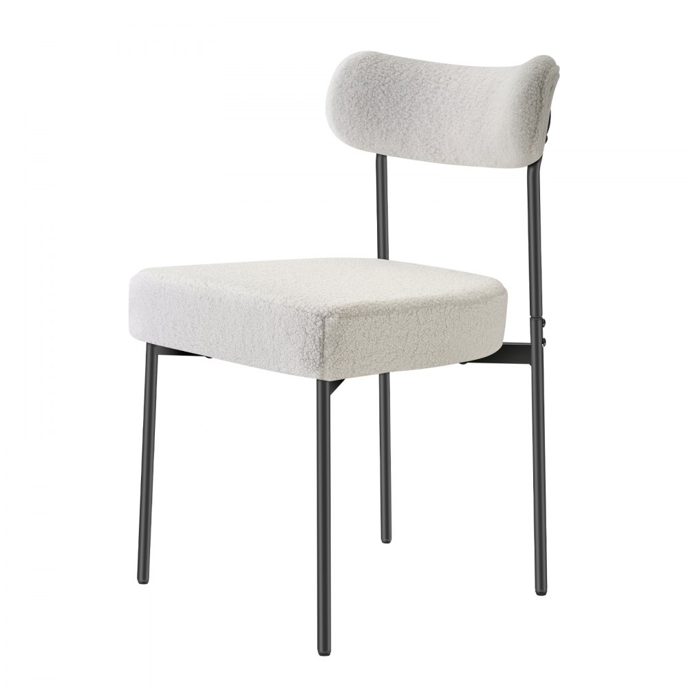 VEVOR Boucle Dining Chairs Set of 2, Mid Century Modern Sherpa Accent Chairs, Upholstered Side Chair for Dining Table, Space-Saving White Kitchen Table Chair with Curved Backrest and Black Metal Legs