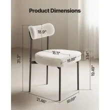 Juego de 2 sillas de comedor Boucle, silla de cocina moderna con respaldo curvo y patas de metal.
