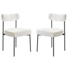 VEVOR Boucle Dining Chairs Set of 2, Mid Century Modern Sherpa Accent Chairs, Upholstered Side Chair for Dining Table, Space-Saving White Kitchen Table Chair with Curved Backrest and Black Metal Legs