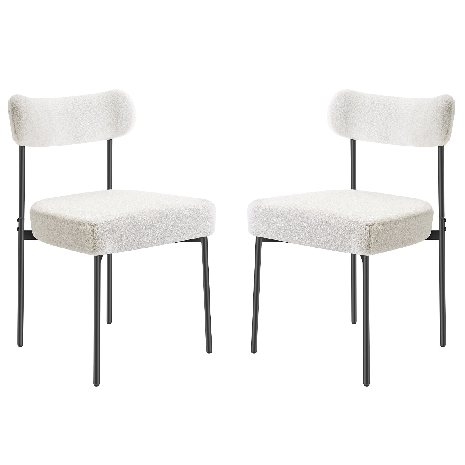 VEVOR Boucle Dining Chairs Set of 2, Mid Century Modern Sherpa Accent Chairs, Upholstered Side Chair for Dining Table, Space-Saving White Kitchen Table Chair with Curved Backrest and Black Metal Legs