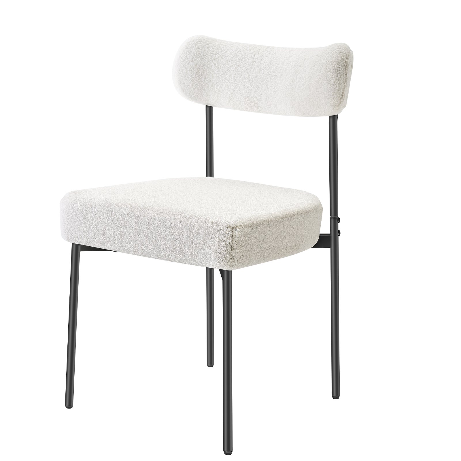 VEVOR Boucle Dining Chairs Set of 2, Mid Century Modern Sherpa Accent Chairs, Upholstered Side Chair for Dining Table, Space-Saving White Kitchen Table Chair with Curved Backrest and Black Metal Legs
