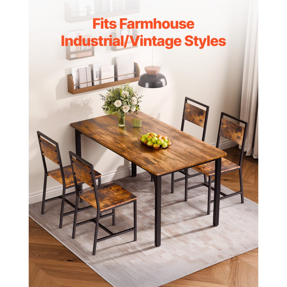 VEVOR Dining Chairs Set of 2, Wooden Table Chairs with Metal Frame and Backrest, Easy to Assemble Leather Side Chair, Modern Farmhouse Walnut Chair for Kitchen Living Room, Rustic Brown and Black