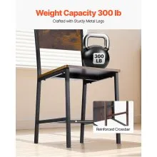 Set of 2 Wooden Dining Chairs Farmhouse Kitchen Chair Metal Frame Backrest Brown