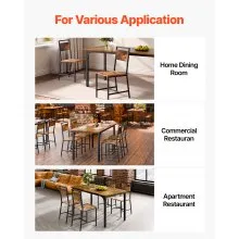 Set of 2 Wooden Dining Chairs Farmhouse Kitchen Chair Metal Frame Backrest Brown