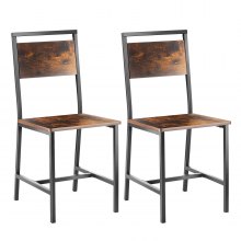 Set of 2 Wooden Dining Chairs Farmhouse Kitchen Chair Metal Frame Backrest Brown
