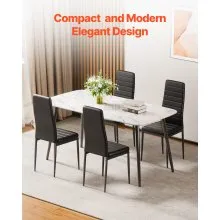 Set of 4 Dining Chairs Modern Leather Kitchen Side Chair Back Metal Legs Black