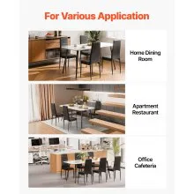 Set of 4 Dining Chairs Modern Leather Kitchen Side Chair Back Metal Legs Black