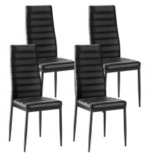 Set of 4 Dining Chairs Modern Leather Kitchen Side Chair Back Metal Legs Black