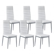 Set of 6 Dining Chairs Modern Leather Kitchen Side Chair Back Metal Legs White