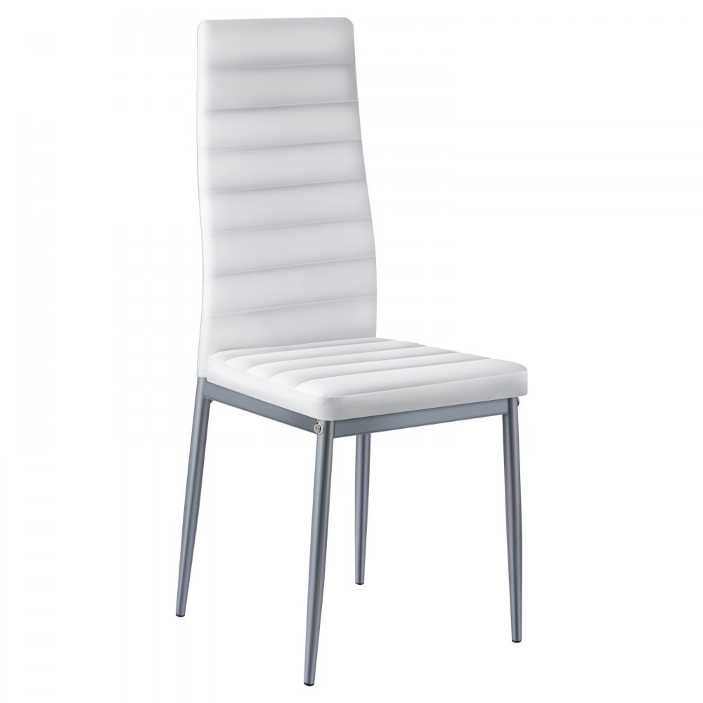 VEVOR Modern Dining Room Accent Chairs Set of 4, Upholstered Leather Side Chair for Dining Tables, Space-Saving Kitchen Table Chair with Thick Cushions and Metal Legs, White