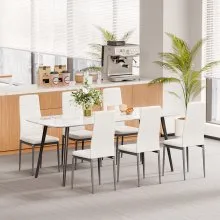 Set of 4 Dining Chairs Modern Leather Kitchen Side Chair Back Metal Legs White