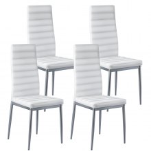 Set of 4 Dining Chairs Modern Leather Kitchen Side Chair Back Metal Legs White