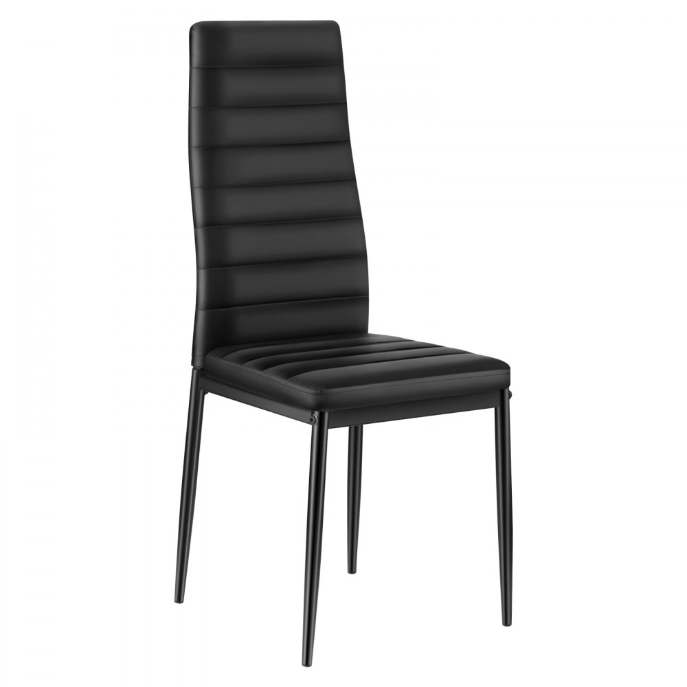 VEVOR Modern Dining Room Accent Chairs Set of 6, Upholstered Leather Side Chair for Dining Tables, Space-Saving Kitchen Table Chair with Thick Cushions and Metal Legs, Black