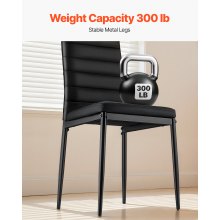 Set of 6 Dining Chairs Modern Leather Kitchen Side Chair Back Metal Legs Black