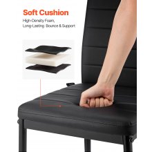 Set of 6 Dining Chairs Modern Leather Kitchen Side Chair Back Metal Legs Black