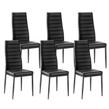 Set of 6 Dining Chairs Modern Leather Kitchen Side Chair Back Metal Legs Black
