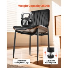 Set of 2 Dining Chairs Modern Leather Kitchen Side Chair Back Metal Legs Black