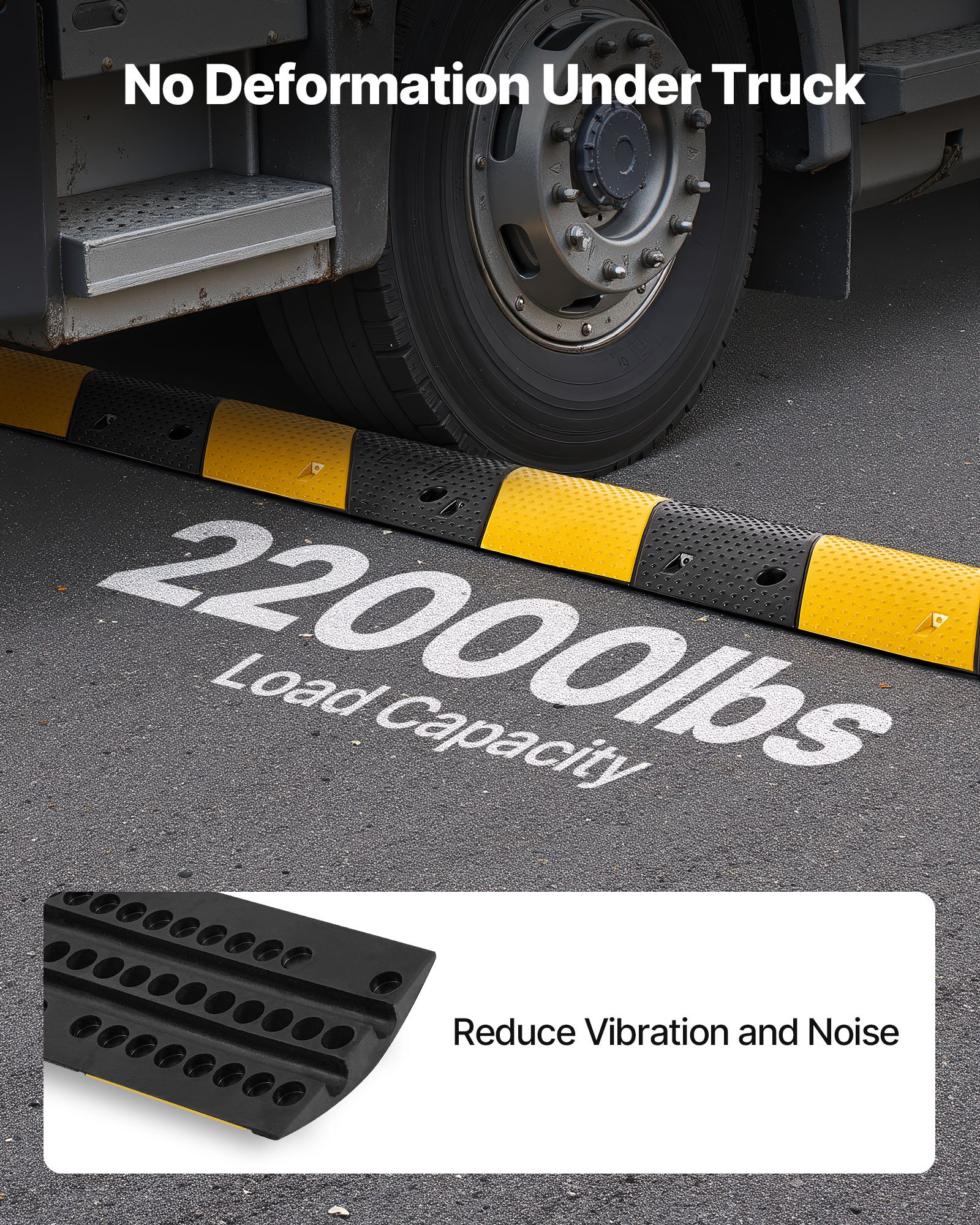 VEVOR 40 in Rubber Speed Bump, 2 Pack, 2 Channel Heavy Duty Traffic Speed Hump, 22000 lbs/Axle Load Capacity, Cable Protector Ramp with Expansion Screws, for Asphalt Concrete Gravel Driveway and Road